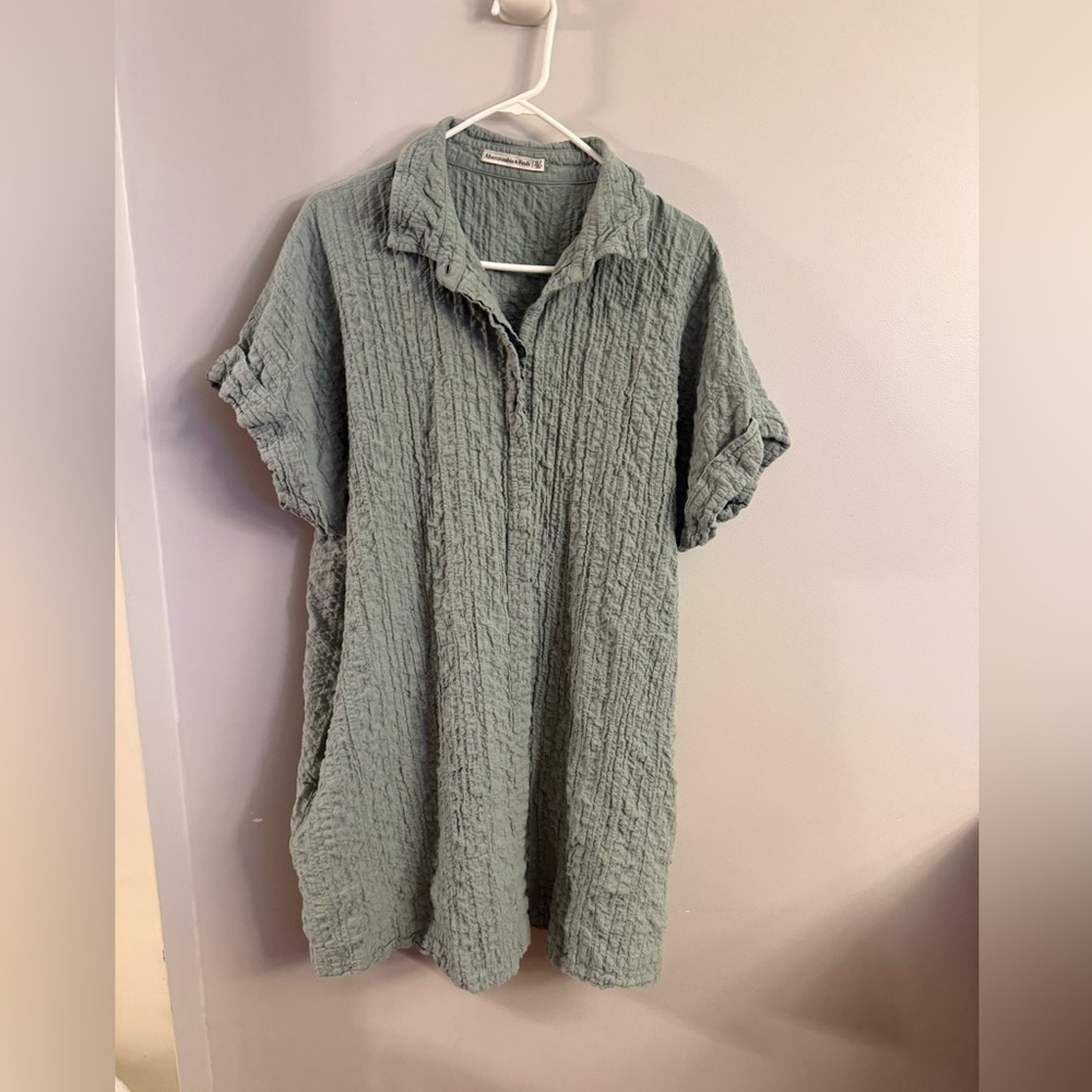 Abercrombie & Fitch Sage Green Textured Short-Sleeve Tunic Dress